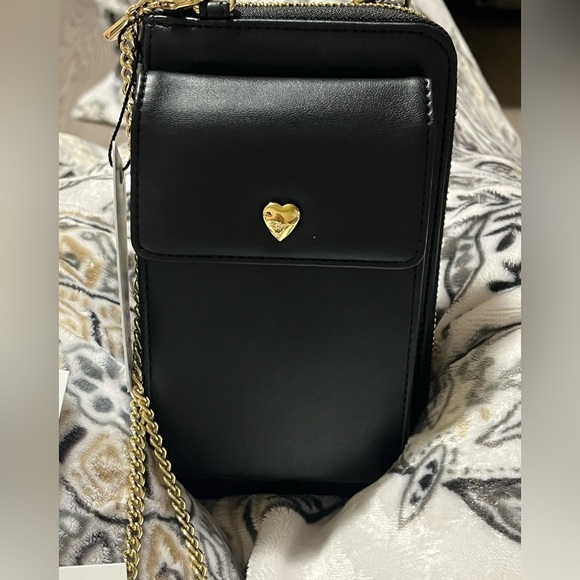 LOVE MOSCHINO Black Studded Zip-Around Clutch Wallet Crossbody, NWT - Picture 3 of 7